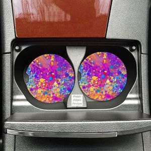 Rainbow Paint Splatter Car Coasters 2 Pack